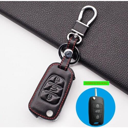 Leather key cover for hyundai i30 i40 ix25 crete ix35 hb20 solaris elantra accento for kia k2 k5 rio sportage car key case