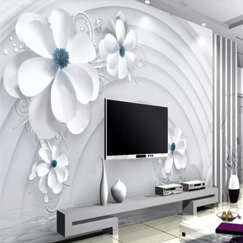 Beautiful and fresh three-dimensional flowers 3d TV background wall painting