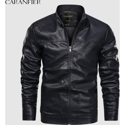 CARANFIER Mens PU Leather Jackets Men Locomotive Coats Male Fleece Liner Streetwear Baseball Winter Outerwear chaquetas hombre