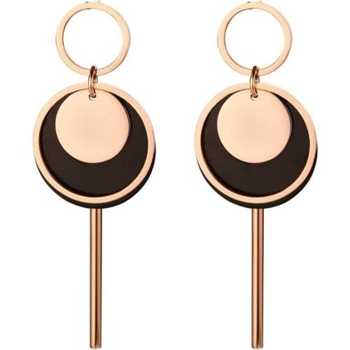Europe United States Fashion Earring Jewelry Rose Gold-color Black Round Tassel Round Earring for Woman Stainless Steel Jewelry
