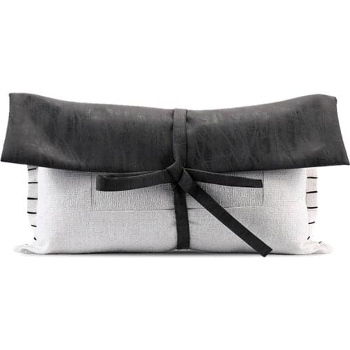 INS Fashion Bow Design Cushion Cover Set Black Brown White Leather Waist Pillowcase Decorative Cushions For Living Room Sofa