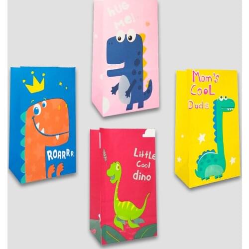 Cartoon Dinosaur Candy Bag Little Cool Dino Porpcorn Bag Roar Jungle Dessert Kraft Paper Bag 1st Dinosaur Theme Parti Gift Bag