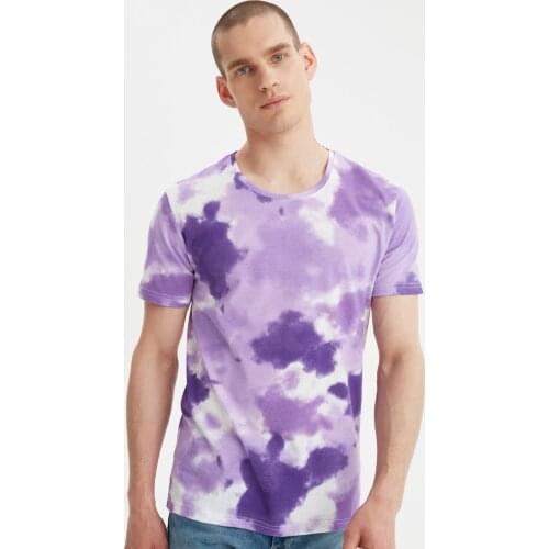 Men Regular Fit Tie-dye Patterned Multicolored Short Sleeved 100% Cotton Straight Cut T-Shirt Summer Street Beach Style