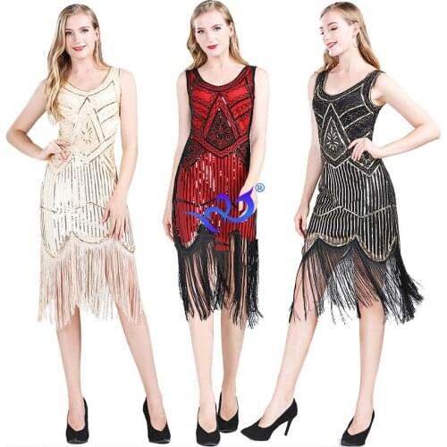 New 1920s Retro Sequin Fringe Dress Latin Dance Flapper Great Gatsby Clothing Vintage Costumes Modern Rumba Dance Dress DQL4216