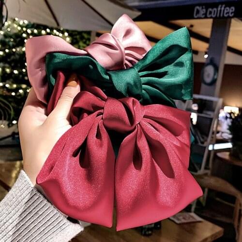 Solid Color Hairpin Large Velvet Satin Bow Barrettes Fashion High Quality Three-layer Woman Girls Hair Accessories Free Shipping