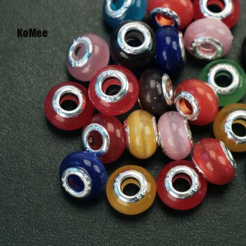 Wholesale 2000pcs/lot Random mixed color Opal Cat Eye Charms Big Hole Bead Fit Bracelets Beads 9*13mm