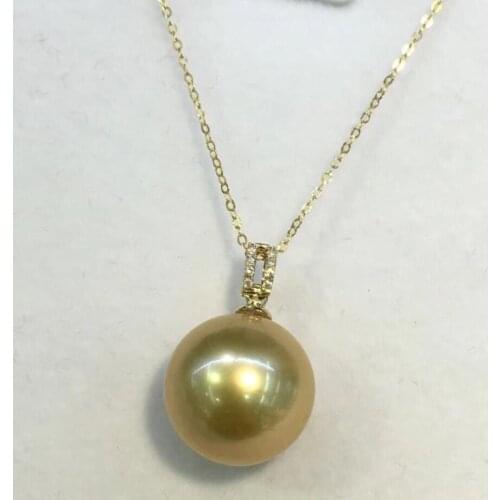 Free shipping >>>>noble fine jewelry 13-14mm HUGE SouthSea PEARL PENDANT necklace 18k gold