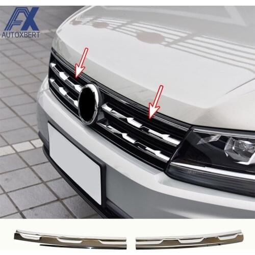 2pcs Front Hood Grille Grill Mesh Sticker Lid Refit Molding Style Garnish For VW TIGUAN mk2 Europe Version 2016 2017 2018 19 20