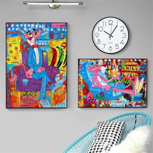 Disney Anime Posters and Prints Graffiti Art Painting Canvas Wall Art Pink Leopard Boss Mickey Mouse Picture for Kids Room Decor