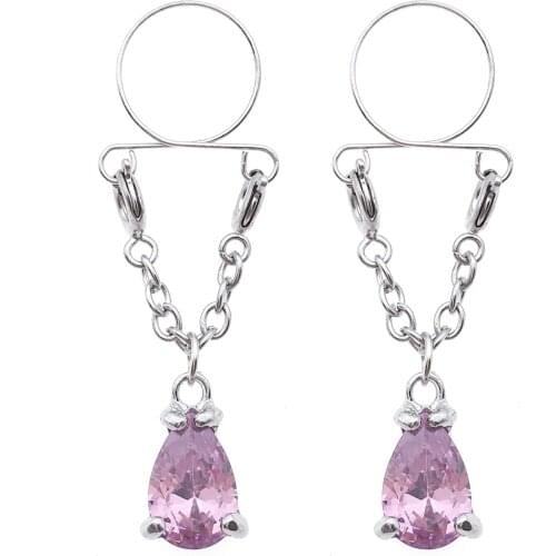 Sexy Adjustable Non Pierced Cilp on Long Dangle Chain 2Pcs Fake Nipple Rings body piercing jewelry