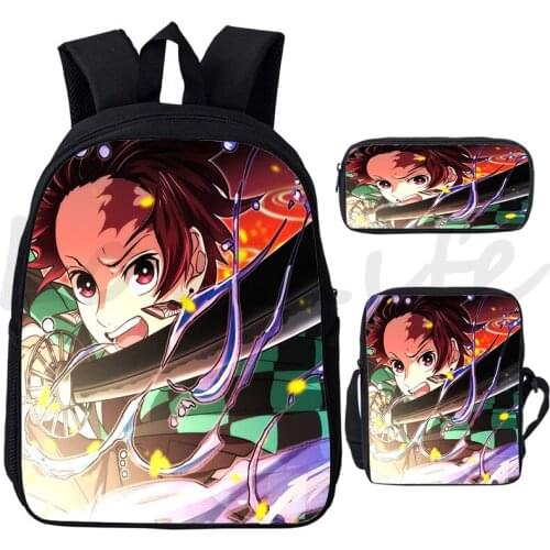 Demon Slayer Backpack 3pcs/Set Children Kimetsuno Yaiba School Bags for Boys Girls Teenage Anime Zipper Travel Backpacks Mochila