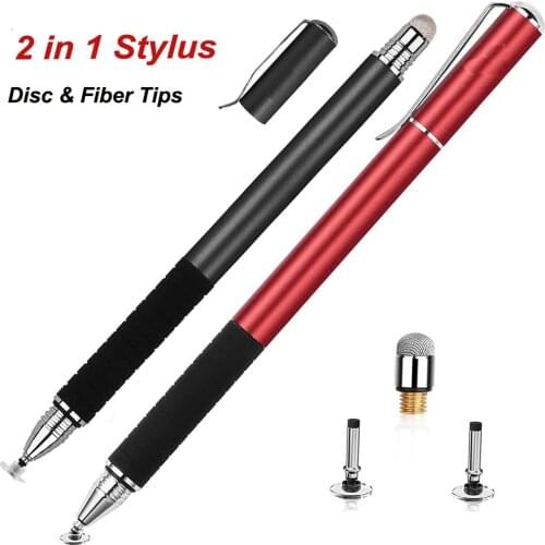 2 in 1 Precision Series Disc Stylus Drawing Touch Pen with 2 Replaceable Disc Tips and 1 Fiber Tip for All Touch Screen Devices