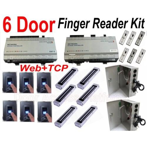 Six Door Controller IP Panel,Web Interface login supporting Access controller board with Biometric Fingerprint reader+UPS Power