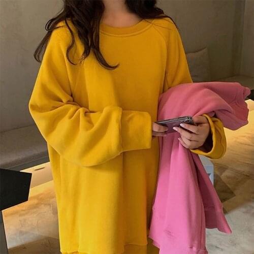 Women Hoodies Candy Color Sweet Long Sleeve Oversized Sweatshirts Solid Korean Casual Plus Size Thickening Warm Female Tops New