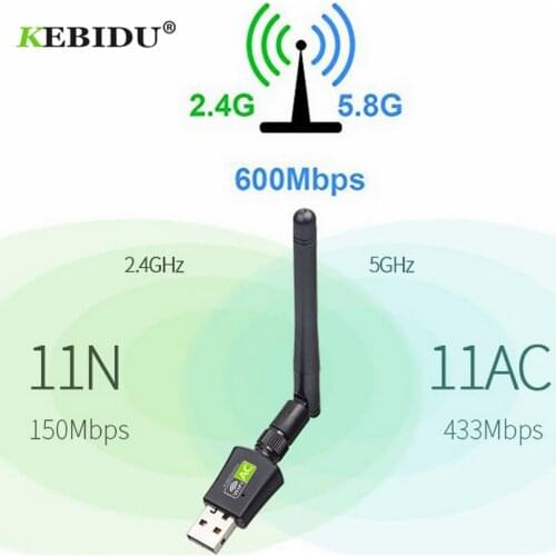 Kebidu AC RTL8811AU USB Antenna 802.11n 600Mbps WiFi 2.4Ghz+5Ghz Antenna Long Distance WiFi Receiver Network Card Free Driver
