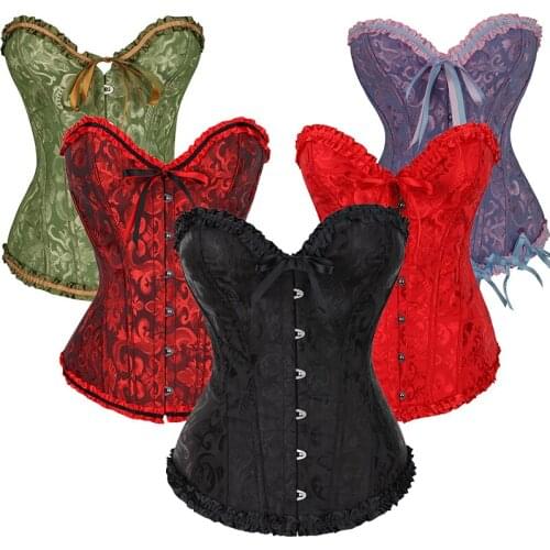 Victorian Corset Tops Overbust Bustier Jacquard Bodice Vintage Women Gothic Steampunk Shirt Sexy Outfit Corselet Black XS to 6XL
