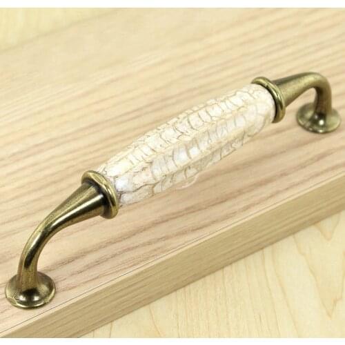 Yellow Silk Crack Ceramic Handle Simple European Style Garden Shoe Wardrobe Cabinet Handle Handle(C.C:128mm Lenght:144mm)