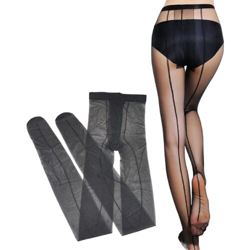 Women sexy sheer Pantyhose with black line backseam Nylon Tights Anti Hook Thin Black nude High Stretch Stockings Breathable
