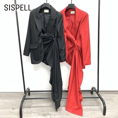 SISPELL Patchwork Ruffle Womens Blazer Coat Lapel Collar Long Sleeve Loose For Female Casual Coats Fashion Autumn Tide 2021