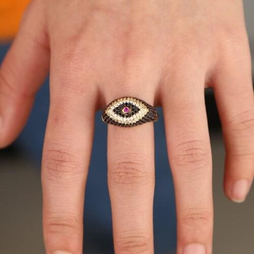 Rainbow CZ evil eye gold color rings cz Gold filled engagement band ring for women indian jewelry allied express anniversary