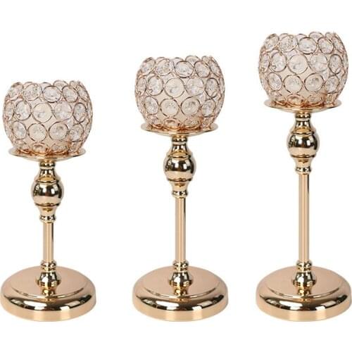 Golden Mosaic Crystal Candle Holder Tea Light Stand Candelabra for Home Wedding Party Decoration
