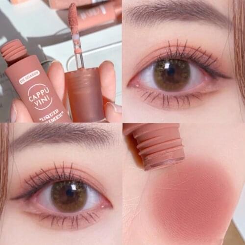 1pcs Velvet Matte Liquid Eyeshadow Long Lasting Waterproof Apricot Nude Eye Shdaow Natural Cheek Contour Makeup Face Blush Cream