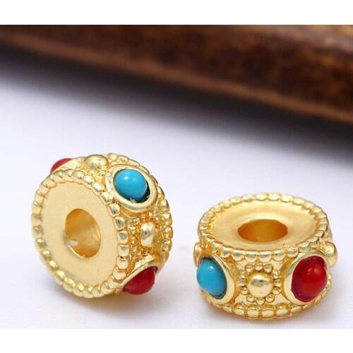 10pcs Retro Prayer Nepal Loose Beads Handmade Antique Alluvial Gold Color color For DIY Jewelry Making Women Bracelet Necklace