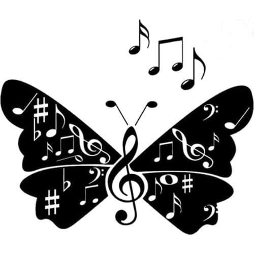 14.9CM*12.7CM Fashion Musical Butterfly Wings Symbol Black/Silver Car Sticker Vinyl Silhouette Decor S9-0762