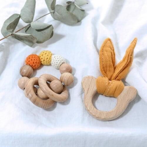 2pcs/set Baby Teethers Animal Beech Wooden Rattles Teething Rodent Tiny Rod Baby Toys Pendant For Newborn Nursing Children Goods