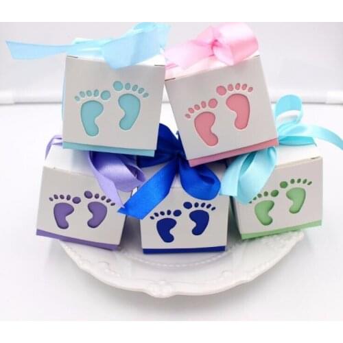 200pcs Lovely Baby Feet Foot Laser Cut-out Baby Shower Favor Gift Candy Box Gift Boxes for Boy Girl Birthday Party Favors