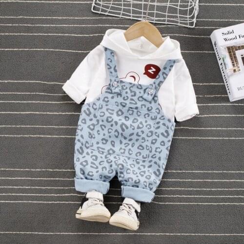 2021 Childrens Plaid Suspenders Boys And Girls Trousers Two-Piece Cute Baby Childrens Clothing Korean Long-Sleeved Sweater