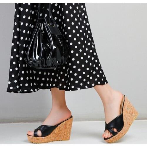 2021 New Black Sexy Super 11CM High Heels Platform Wedges Cross-tied Modern Slippers Women Sandals Mules Slippers Shoes Women