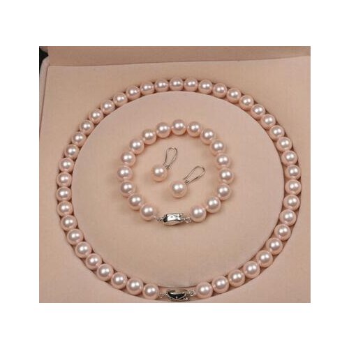 3PCS 12mm white red Purple Natural Shell Pearl Necklace+Bracelet+Earrings Three-Piece