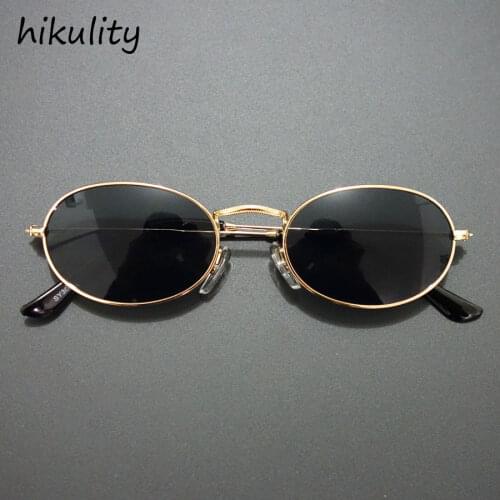 84112 Small Oval 90s Narrow Sunglasses Women 90s Teenage Fashion Vintage Round Sun Glasses for Women Gold Black Sunglasses Men