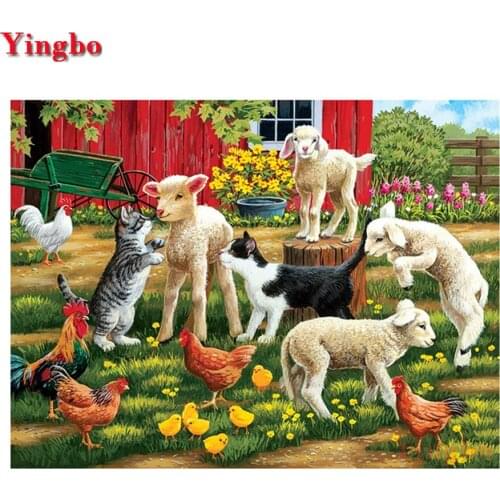 5D DIY Diamond Painting Sheep and cat Cross Stitch Full Square Farm animals 5d Diamond Embroidery Mosaic New Year Decor Gift