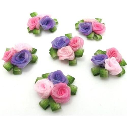 3 Pieces Flower Applique with Leaf Loop|Delicate Embellishment|Rosette Rose Flower|Baby Doll Quilting|Flower Boutique