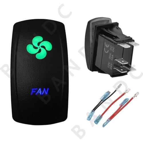 Car Boat Marine FAN Rocker Switch 5P ON-OFF SPST Laser Etched Illuminated Green&Blue Led Lights,Camping Accessories,Jumper Wire