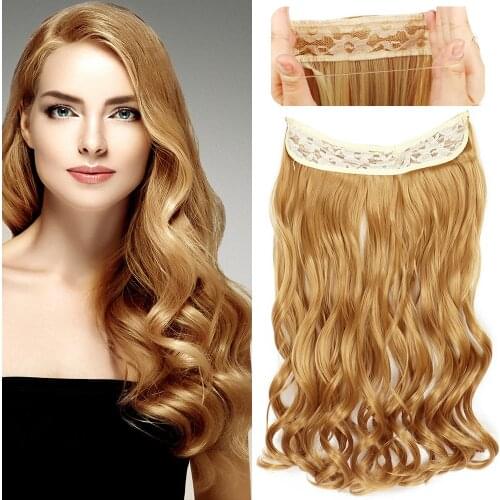 No Clip Secret Halo Hair Extensions Wavy Synthetic Hair Extensions 20 Inches 120g One Piece False Hairpiece Fish Line For Women