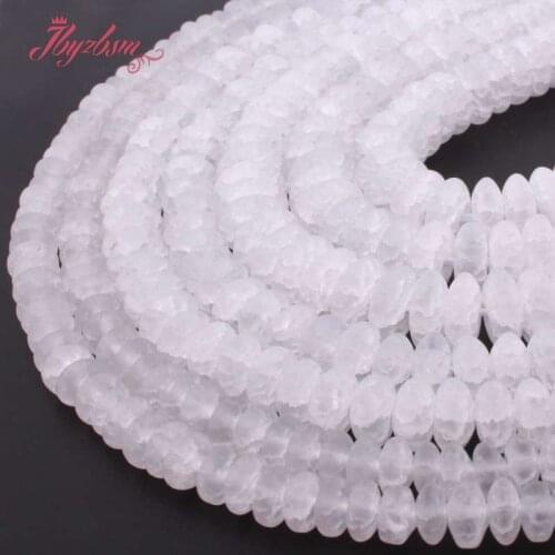 Natural White Rock Crystal Quartz Rondelle Frost Loose Stone Beads For DIY Necklace Bracelats Jewelry Making 15" 3x6/4x8/5x10mm