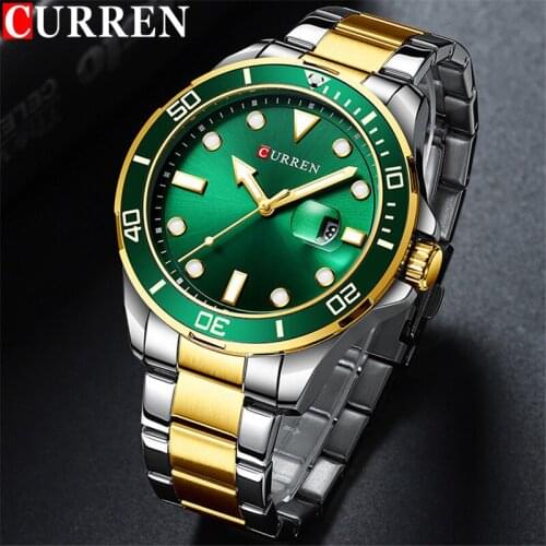 CURREN Sport Men Watch Top Brand Luxury Green Military Business Waterproof Male Clock Stainless Steel Quartz Man Wristwatch 8388