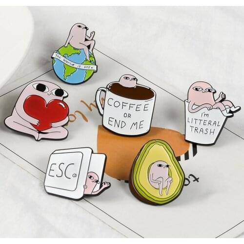 Humanoid Egg Lapel Pins Fun egg story with Earth Avocado Heart ESC Coffee Brooches Badges Bag Pins Jewelry Gifts For Friends