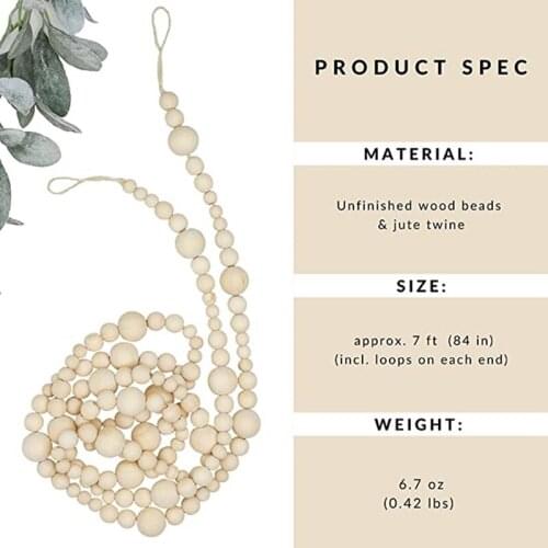 7Ft Wooden Beaded Garland Farmhouse Home Decor Rustic Country Natural Holiday Christmas Tree Garland Boho Decorations
