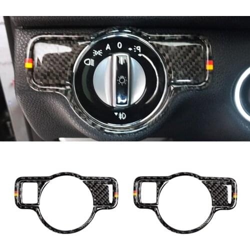 For Mercedes Benz A B C E G GLA GLK GLS ML Class Carbon Fiber Car Headlight Switch Frame Cover Decor Trim