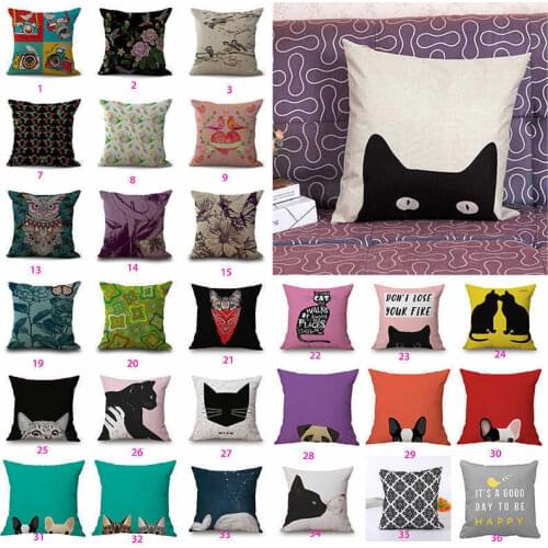 Home Decor Pillow Linen Vintage Throw Case Cotton Linen Pattern Cushion Square Cover