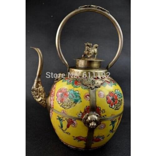 Home Decoration Tibet silver Ceramic teapot,Chinese antique big Cloisonne lion flagon