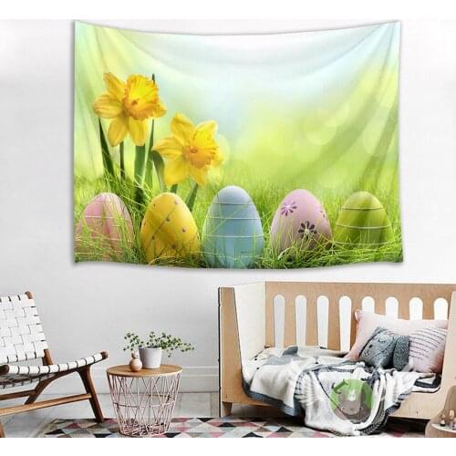 Home Wall Art Hanging Tapestry Bedspread Flower Grassland Easter Eggs