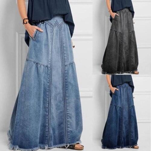 Denim Jeans Women Long Skirt Stretch Vintage Loose Slim Fit Blue Club Streetwear Cotton Sexy Harajuku Skirts Plus Size