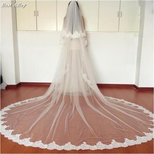 2 Layer wide cathedral length bridal veil lace edge wedding veil church veil to cover a hid Your face with Comb