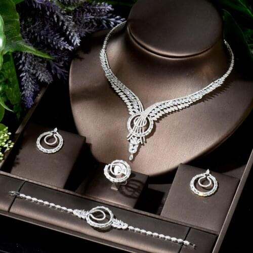 HIBRIDE Fashion Cubic Zirconia Earring Trendy Charms Dubai Big Round Necklace Earring Sets for Women Wedding Jewelry N-1804