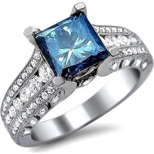 Blue Stone Square Ring For Women Minimalist Simple Accessories Ring Band Jewelry Elegant Wedding Engagement Rings Jewelry